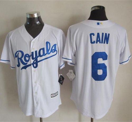 Royals #6 Lorenzo Cain White New Cool Base Stitched MLB Jersey - Click Image to Close
